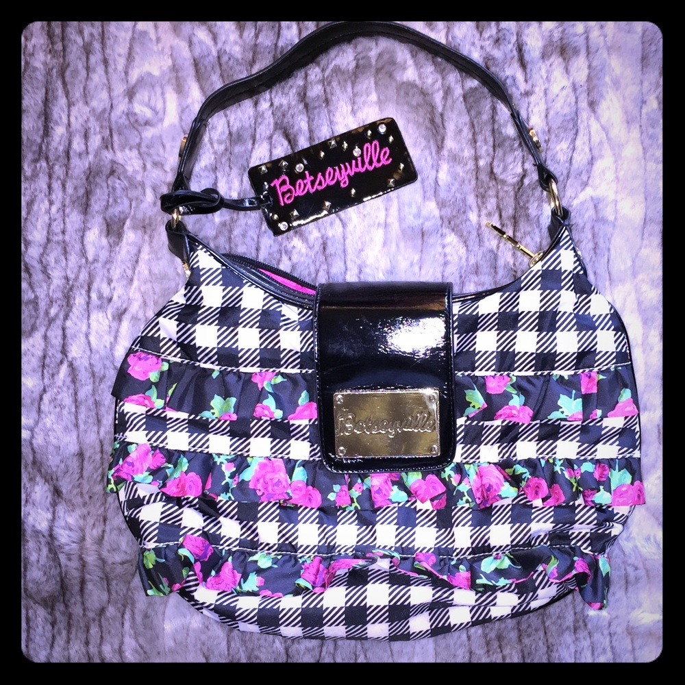 NWOT New Betsey Johnson ruffled plaid patent purse